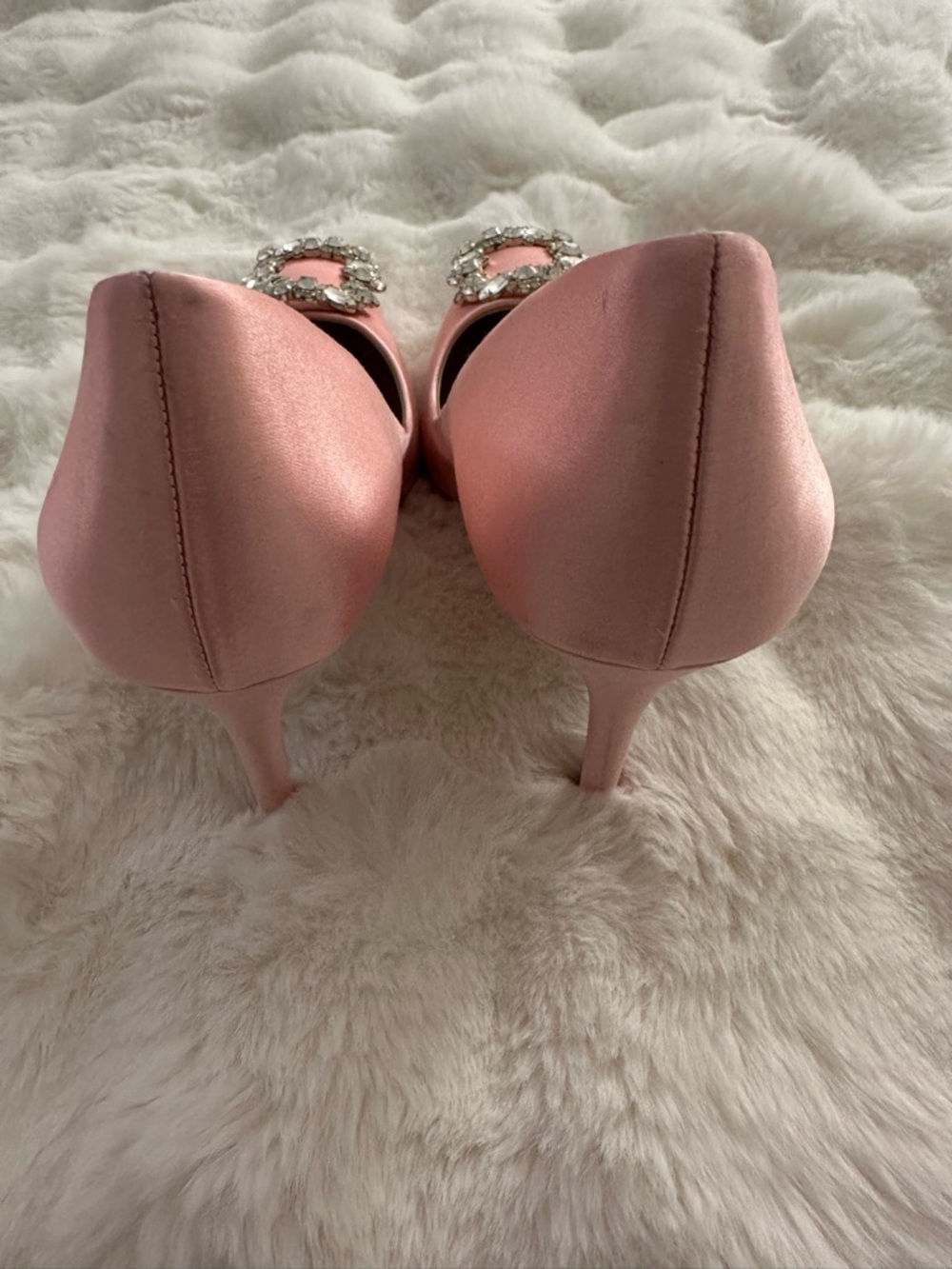 Badgley Mischka Blush Pink Satin Pointed-Toe Crystal-Embellished Pumps coral 8.5 - Picture 4 of 8
